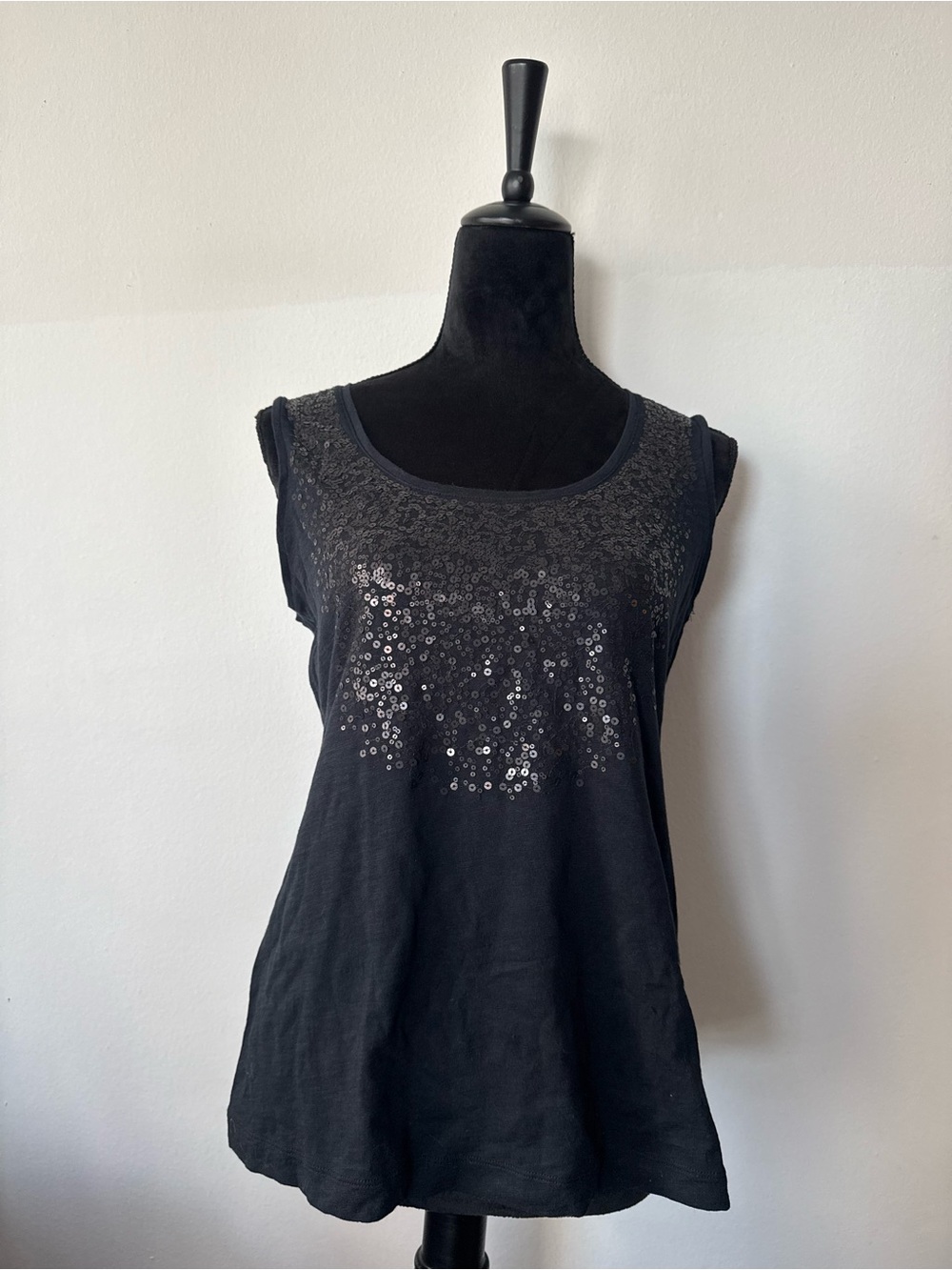 Chico's Black Sequin Scoop Tank Top